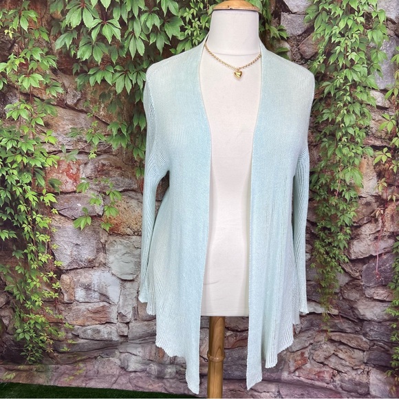 EILEEN FISHER Linen Mint Green Quiet Luxury Open Cardigan, 3X - Picture 2 of 11